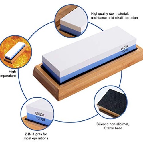 Whetstone Knife Sharpener Stone Set Dual Sided Grit 1000/6000 Whet...