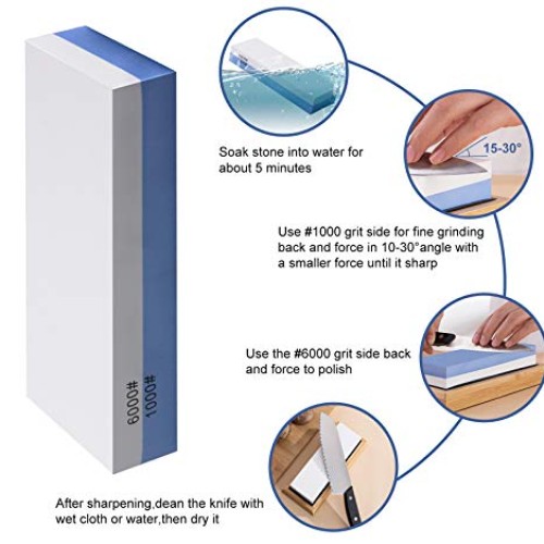 Whetstone Knife Sharpener Stone Set Dual Sided Grit 1000/6000 Whet...