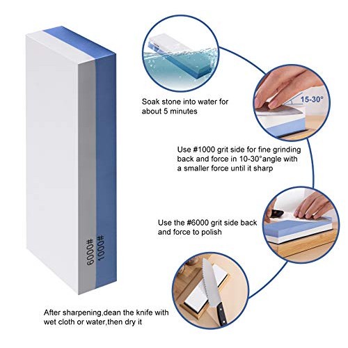 Whetstone Knife Sharpener Stone Set Dual Sided Grit 1000/6000 Whet...