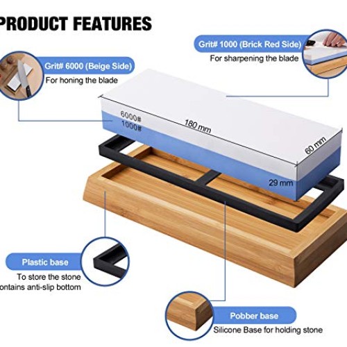 Whetstone Knife Sharpener Stone Set Dual Sided Grit 1000/6000 Whet...