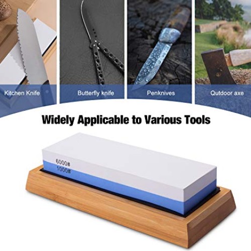 Whetstone Knife Sharpener Stone Set Dual Sided Grit 1000/6000 Whet...