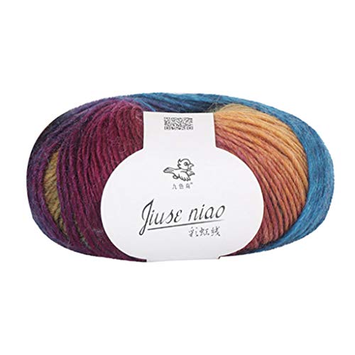 Color Gradient Duan Dyed Rainbow Wool Line Yarn, Each Ball 50g / 1...