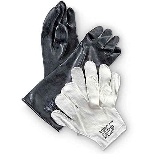 Military Outdoor Clothing New Black Rubber Chemical Gloves, Medium