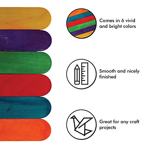 Colored Jumbo Craft Sticks, Wood Craft Sticks 6 Inch Pack of 100