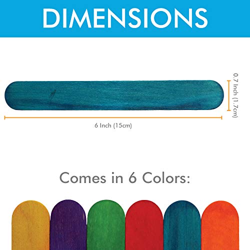 Colored Jumbo Craft Sticks, Wood Craft Sticks 6 Inch Pack of 100