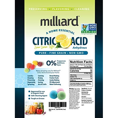 Milliard Citric Acid 5 Pound - 100% Pure Food Grade Non-GMO Projec...