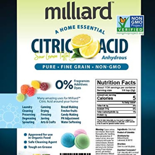 Milliard Citric Acid 5 Pound - 100% Pure Food Grade Non-GMO Projec...
