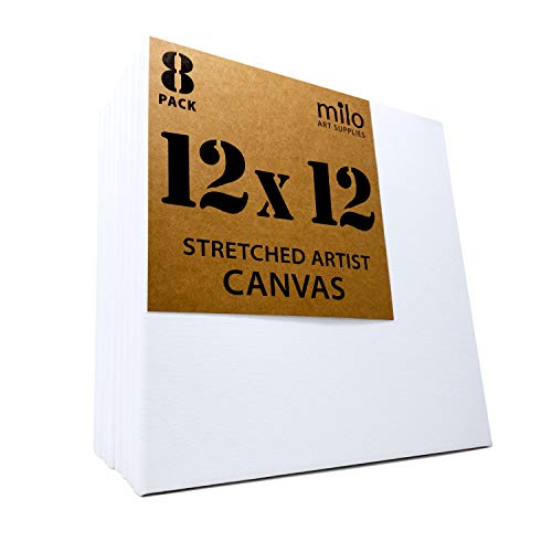 MILO | 12x12 Stretched Artist Canvas Value Pack of 8 | Primed Cot...