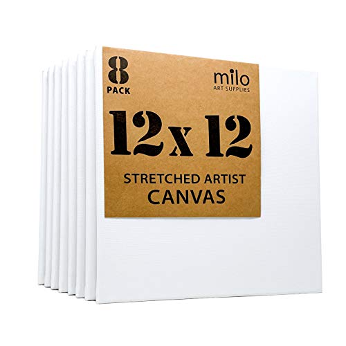 MILO | 12x12 Stretched Artist Canvas Value Pack of 8 | Primed Cot...