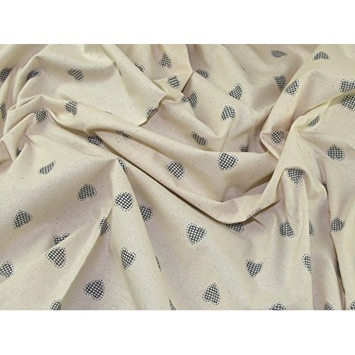 Contemporary Hearts Print Cotton Calico Fabric Grey on Natural - p...