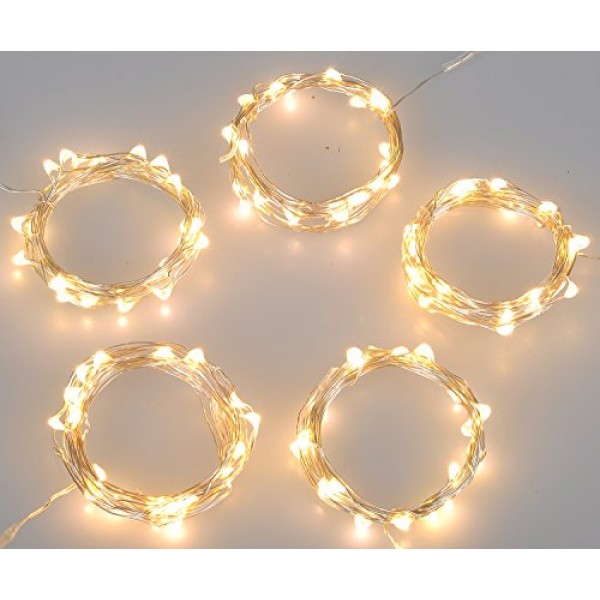 Improved Design with Timer Set of 5 Micro LED 20 Warm White Lights Battery 