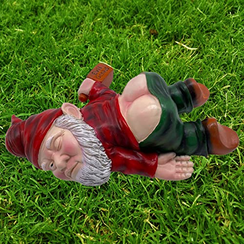 MINICAR Large 9.5 Tall Funny Drunk Garden Gnome Outdoor Statue, ...