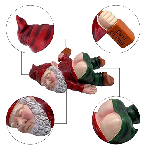 MINICAR Large 9.5 Tall Funny Drunk Garden Gnome Outdoor Statue, ...