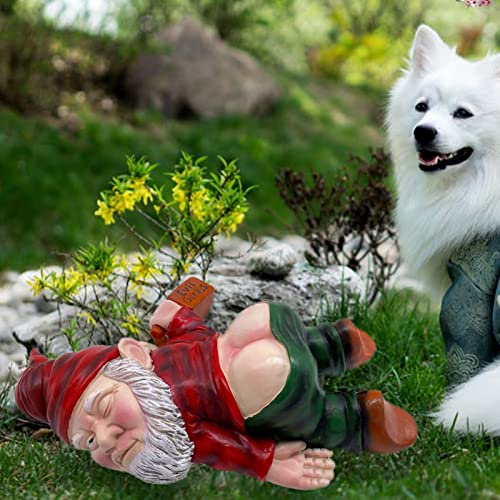 MINICAR Large 9.5 Tall Funny Drunk Garden Gnome Outdoor Statue, ...
