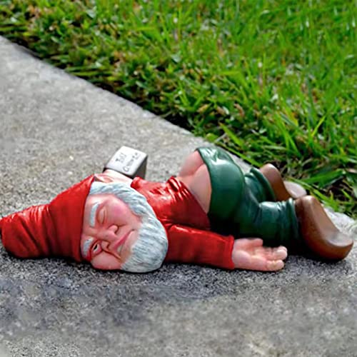 MINICAR Large 9.5 Tall Funny Drunk Garden Gnome Outdoor Statue, ...
