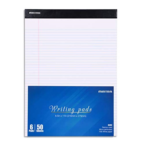 Mintra Office Legal Pads - BASIC WHITE 6pk, 8.5in x 11in, NARROW...
