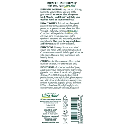 Miracle of Aloe Miracle Hand Repair Cream 8 OZ Pack of 2