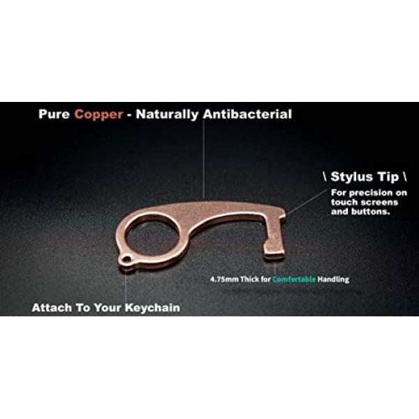 Portable Hygienic Hand Tool Door Opener Antimicrobial Copper EDC Key Brio Key 