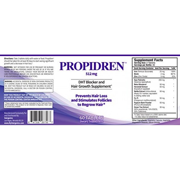 Propidren by HairGenics - DHT Blocker with Saw Palmetto To Prevent...