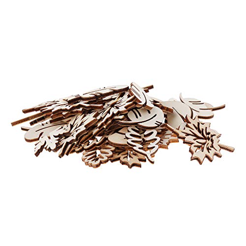 Misright 50pcs Laser Cut Wood Embellishment Wooden Leaves Shape Cr...