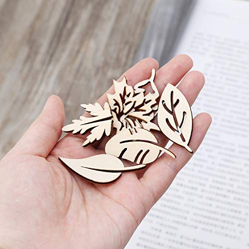 Misright 50pcs Laser Cut Wood Embellishment Wooden Leaves Shape Cr...