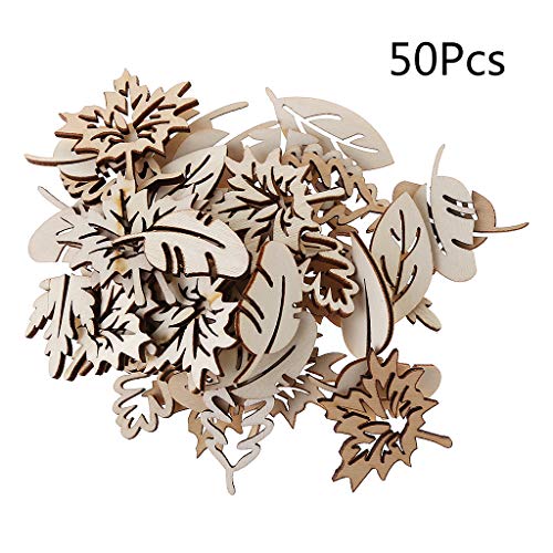 Misright 50pcs Laser Cut Wood Embellishment Wooden Leaves Shape Cr...