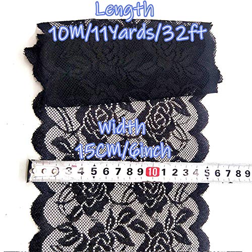 11 Yards Width 6inch Rose Embroidered Lace Ribbon Stretch Lace Tri...