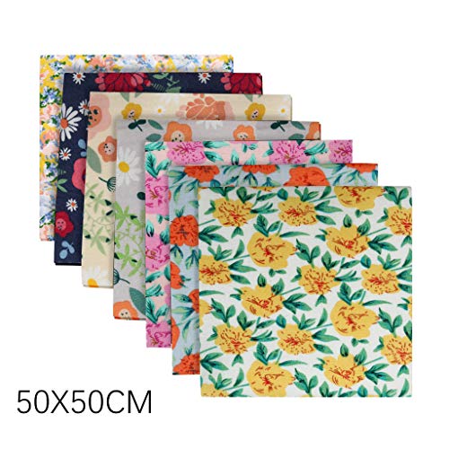 MIUCAT 7Pc Square Cotton Fabrics Quilting Polka Dot Floral Cloth A...