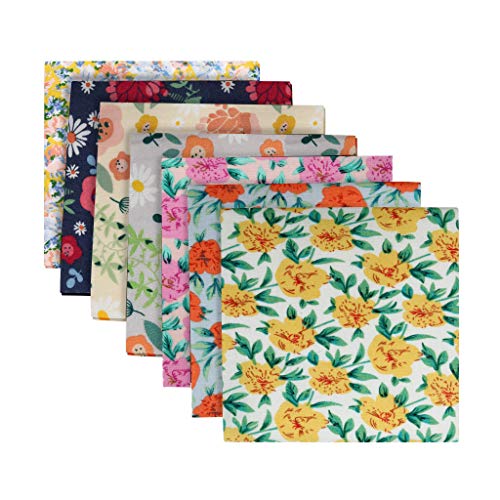 MIUCAT 7Pc Square Cotton Fabrics Quilting Polka Dot Floral Cloth A...