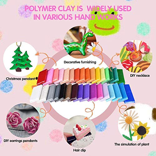Polymer Clay Starter Kit, 32 Colors Non-Toxic Soft Oven Bake Clay ...