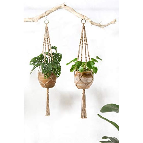 Mkono 2 Pack Macrame Plant Hangers Indoor Hanging Planter Basket D...