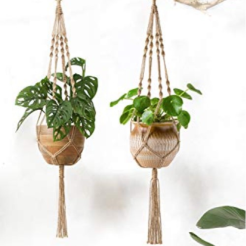 Mkono 2 Pack Macrame Plant Hangers Indoor Hanging Planter Basket D...