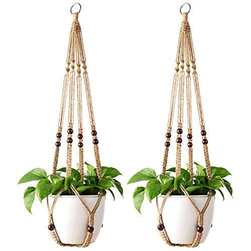 Mkono 2 Pack Macrame Plant Hangers Indoor Hanging Planter Basket D...