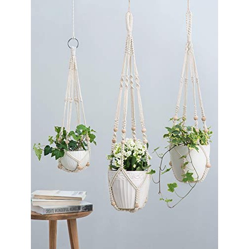 Mkono 3 Pack Macrame Plant Hangers Indoor Different Size Hanging P...