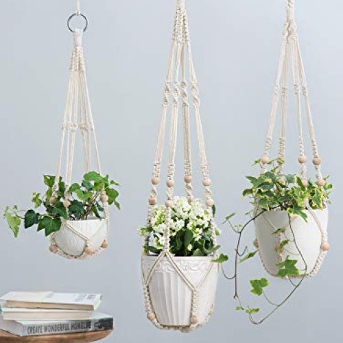 Mkono 3 Pack Macrame Plant Hangers Indoor Different Size Hanging P...