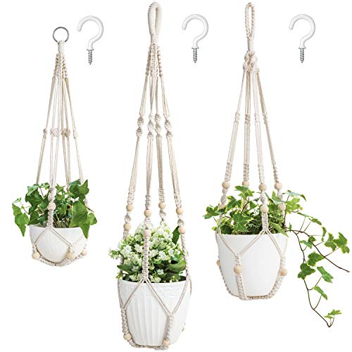 Mkono 3 Pack Macrame Plant Hangers Indoor Different Size Hanging P...