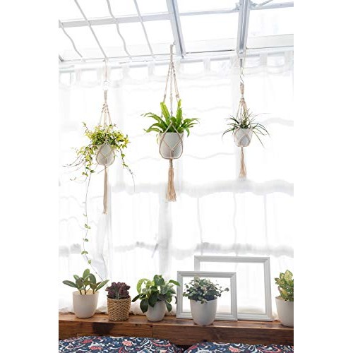 Mkono 3 Pack Macrame Plant Hangers with Plastic Planters Pots In...
