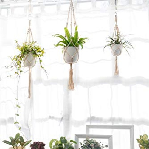 Mkono 3 Pack Macrame Plant Hangers with Plastic Planters Pots In...
