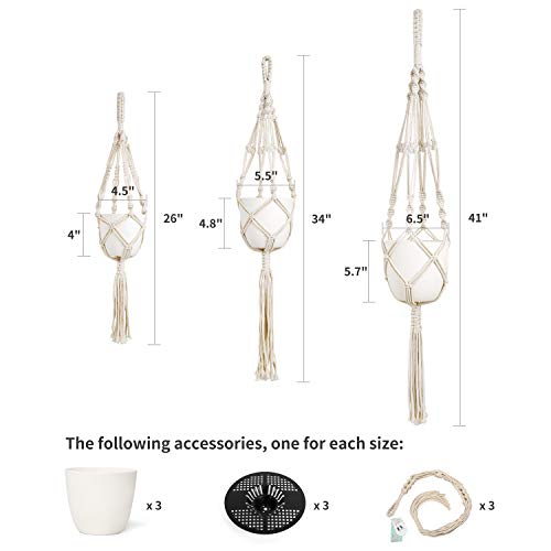 Mkono 3 Pack Macrame Plant Hangers with Plastic Planters Pots In...