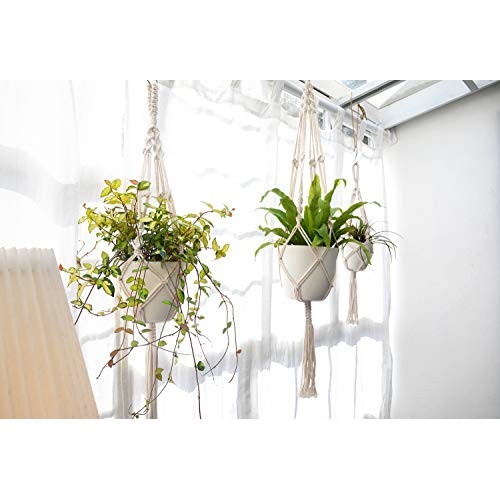 Mkono 3 Pack Macrame Plant Hangers with Plastic Planters Pots In...