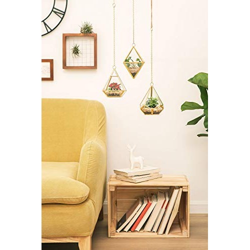 Mkono 3 Pcs Small Hanging Glass Terrarium Geometric Container Vert...