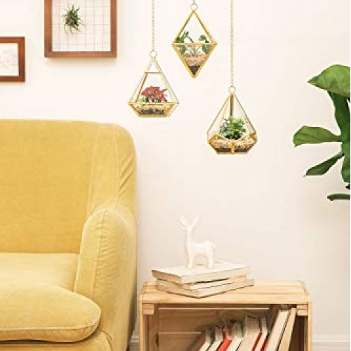 Mkono 3 Pcs Small Hanging Glass Terrarium Geometric Container Vert...