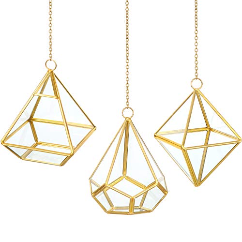 Mkono 3 Pcs Small Hanging Glass Terrarium Geometric Container Vert...