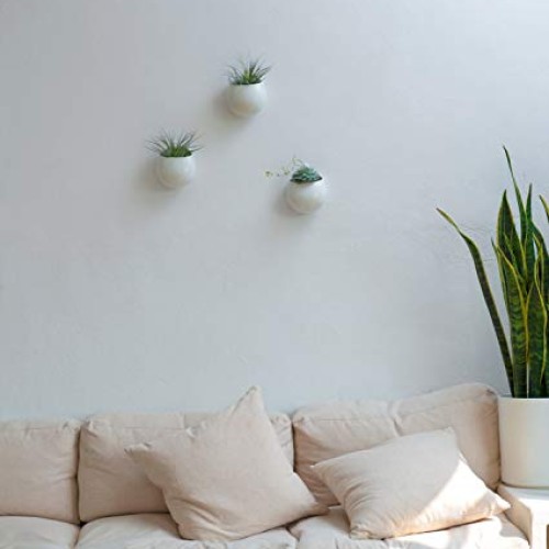 Mkono 4 Inch Wall Mounted Planter Round Ceramic Hanging Plant Hold...