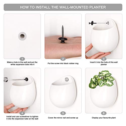 Mkono 4 Inch Wall Mounted Planter Round Ceramic Hanging Plant Hold...