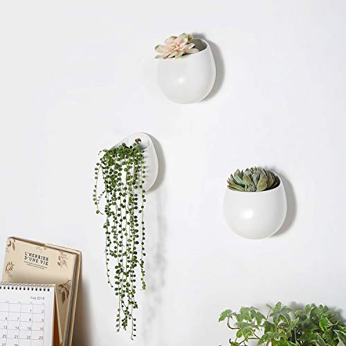 Mkono 4 Inch Wall Mounted Planter Round Ceramic Hanging Plant Hold...