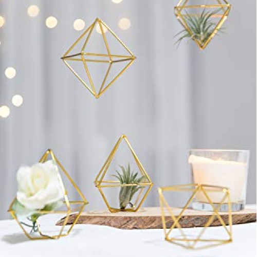 Mkono 5 Pack Air Plant Holder Metal Himmeli Decor in 2 Shapes Mini...