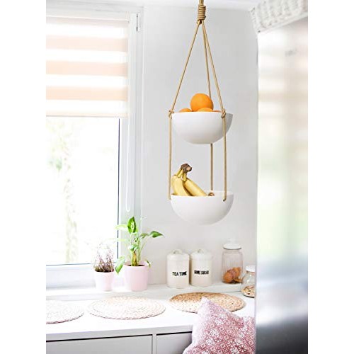 Mkono 9 Inch Ceramic Double Hanging Planter 2 Tier Round Flower Pl...