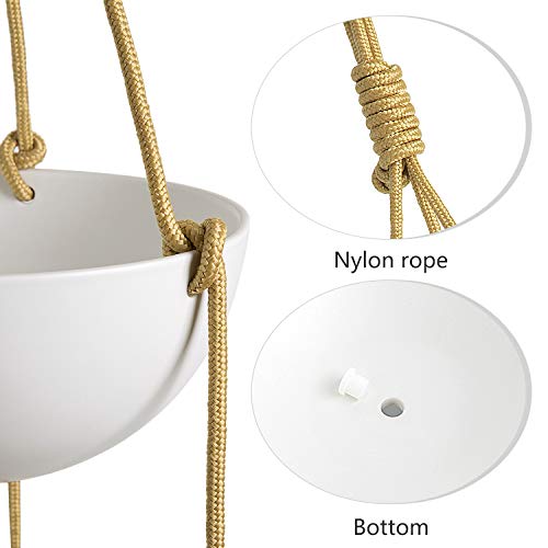 Mkono 9 Inch Ceramic Double Hanging Planter 2 Tier Round Flower Pl...
