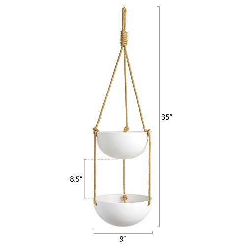 Mkono 9 Inch Ceramic Double Hanging Planter 2 Tier Round Flower Pl...